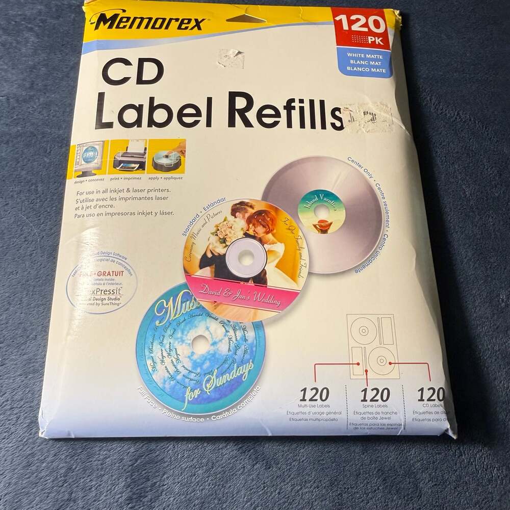 Memorex 120 PK CD Label Refills White Matte